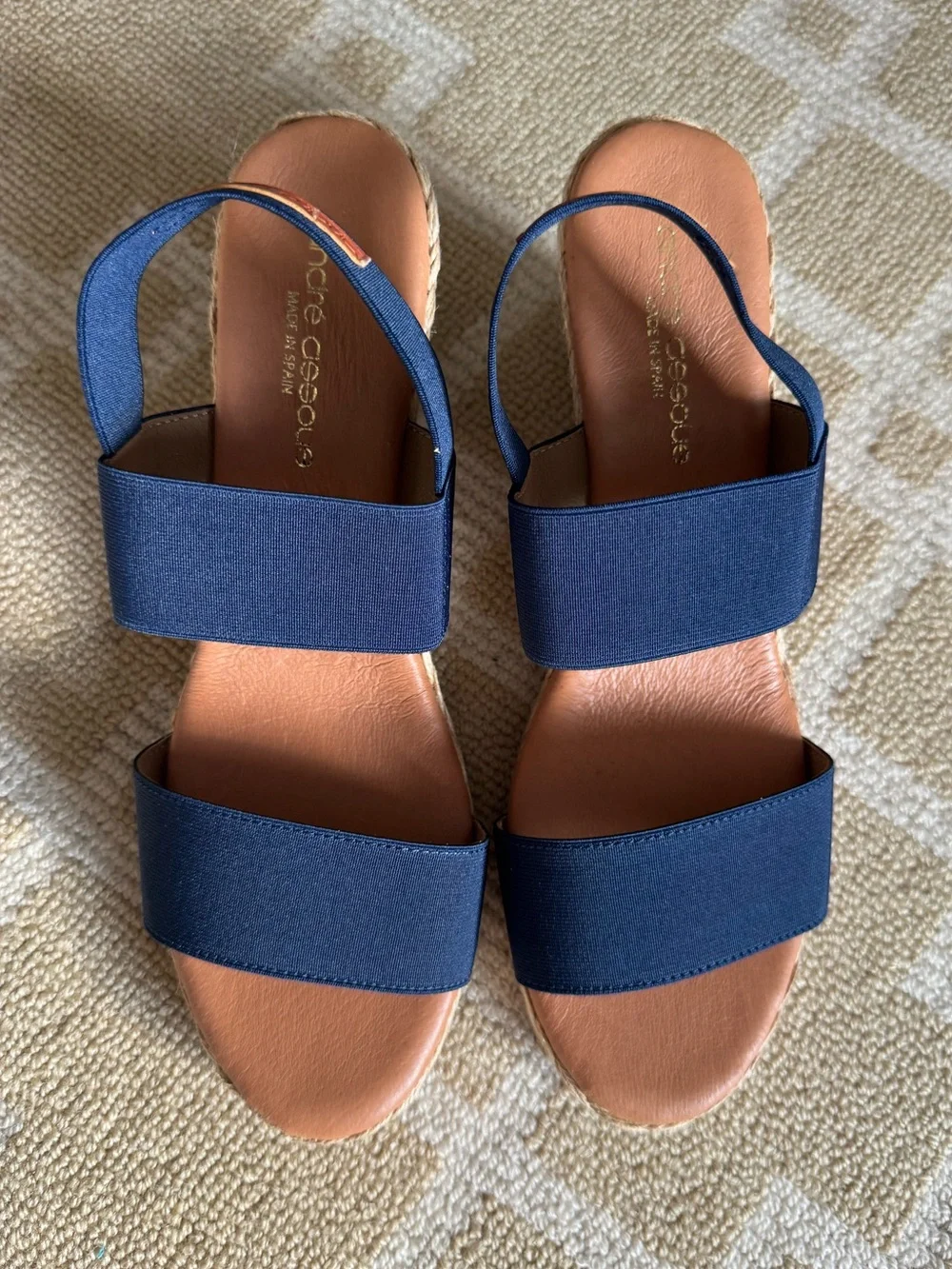 Andre Assous Allison Espadrille Wedge Sandals Navy Elastic Size 11